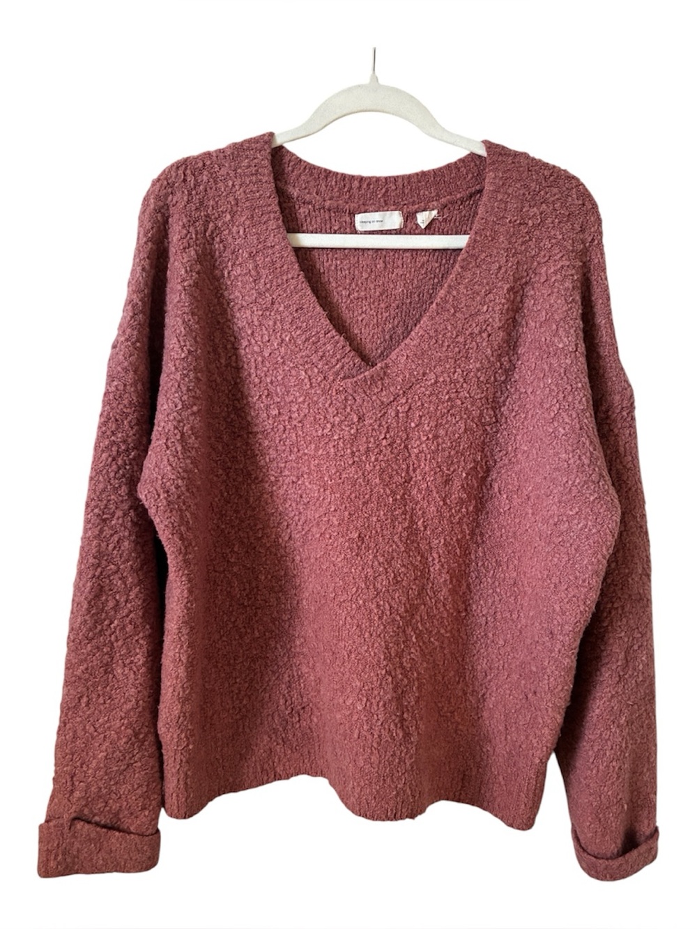 Sleeping on Snow Pink Fuzzy V-neck Long Sleeve Women Sweater Top Large